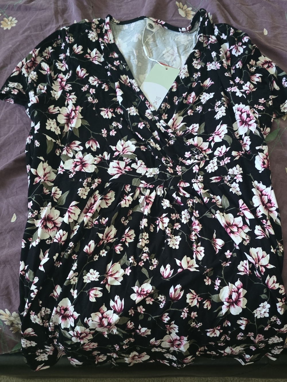 Black Floral Wrap V-Neck Women’s Top